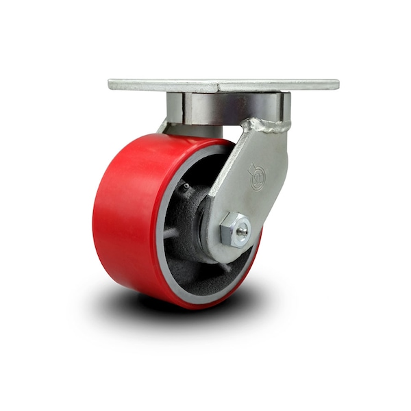 6 Inch Heavy Duty Red Poly on Cast Iron Wheel Swivel Caster with Swivel Lock